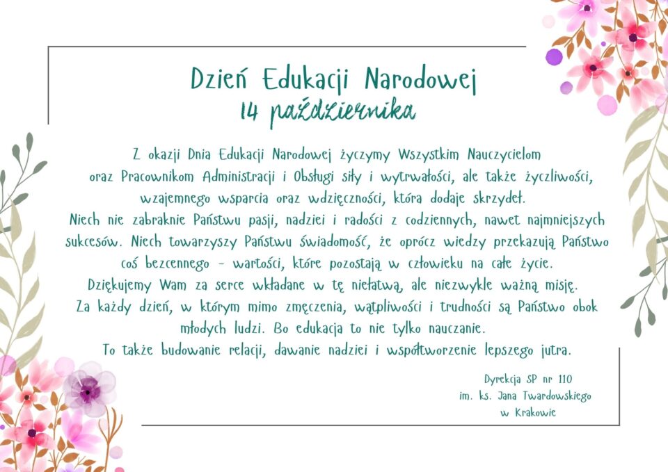 Życzenia z okazji Dnia Edukacji Narodowej